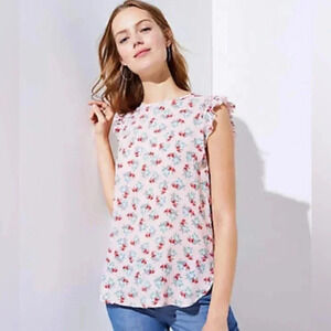 LOFT Pink Flutter Sleeve Blouse with Ruffled Details